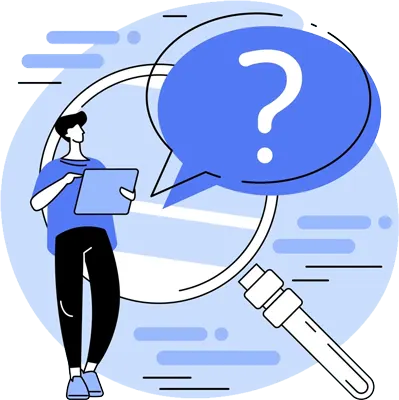 Illustration of a question mark with a light bulb, symbolizing answers and solutions for the FAQ section.